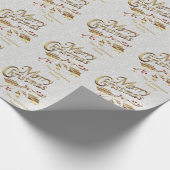 メリークリスマス – 金ゴールドと白 ラッピングペーパー (角)