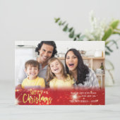 メリークリスマス、金ゴールドと赤の白いライト シーズンカード (スタンド正面)
