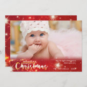 メリークリスマス、金ゴールドと赤の白いライト シーズンカード (正面/裏面)