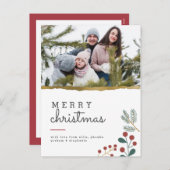 メリークリスマス |金ゴールドの取り込みとフェスティバルのスプリグ写真 シーズンポストカード (正面/裏面)