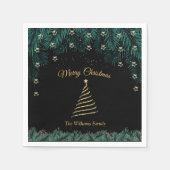 メリークリスマス | 金ゴールドの木と松の枝 スタンダードカクテルナプキン (正面)