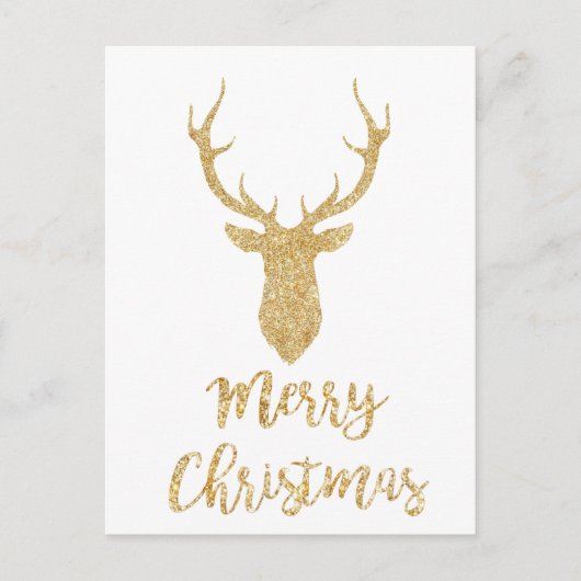 メリークリスマス – 金ゴールドグリッタークリスマスディアー シーズンポストカード (正面)