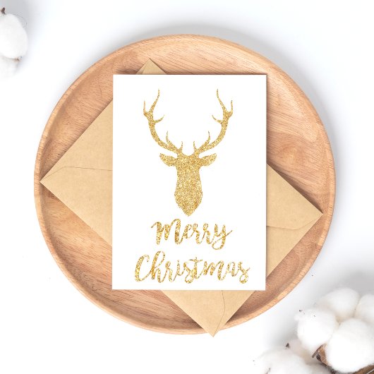 メリークリスマス – 金ゴールドグリッタークリスマスディアー シーズンポストカード