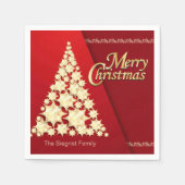 メリークリスマス – 金ゴールドツリー赤 スタンダードカクテルナプキン (正面)