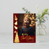 メリークリスマス、金ゴールドフォイル写真グリーティングカード 箔シーズンポストカード (立ち正面)