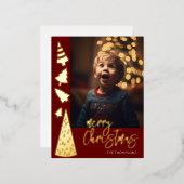 メリークリスマス、金ゴールドフォイル写真グリーティングカード 箔シーズンポストカード (正面/裏面)