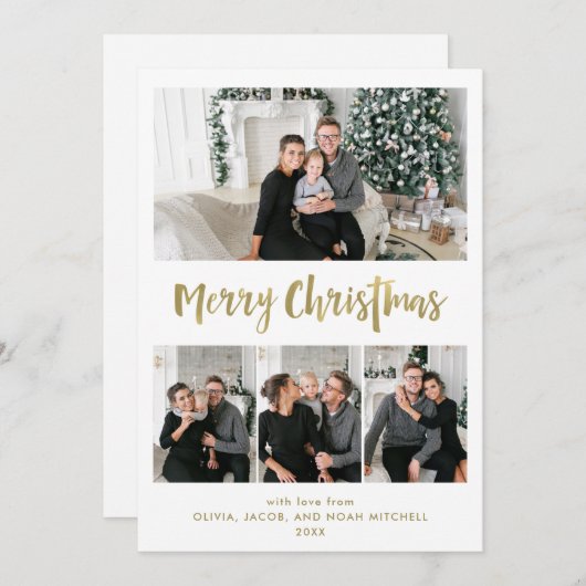 メリークリスマス |金ゴールドフ数々のォトグリッド シーズンカード (正面/裏面)