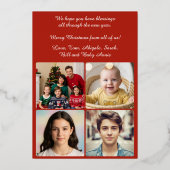 メリークリスマス、金ゴールドボウ、写真レッド 箔シーズンカード (裏面)