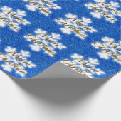 メリークリスマス、金ゴールドレタリング輝く雪片 ラッピングペーパー (角)