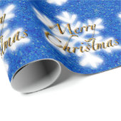 メリークリスマス、金ゴールドレタリング輝く雪片 ラッピングペーパー (ロールコーナー)