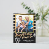メリークリスマス、金ゴールド及び黒い写真のクリスマス シーズンポストカード (スタンド正面)