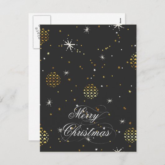 メリークリスマス – 金ゴールド灯と白い星 シーズンポストカード (正面/裏面)