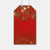 メリークリスマス、金ゴールド紙吹雪、レッドボウ、オーナメント ギフトタグ (裏面)