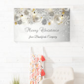 メリークリスマス、銀の雪片、ボール、ライト 横断幕 (インサイチュ)