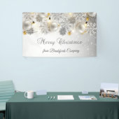 メリークリスマス、銀の雪片、ボール、ライト 横断幕 (トレードショー)