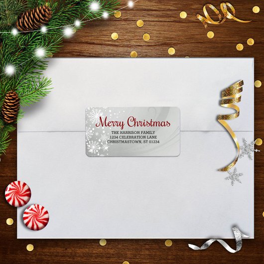 メリークリスマス(銀/赤)雪 ラベル
