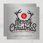メリークリスマス〔雄ジカの〕枝角カイロプラクティックフラットカード シーズンカード (正面/裏面)