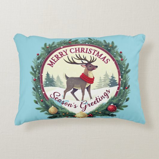 メリークリスマス – 雄大な冬のトナカイ 🦌 アクセントクッション (正面)