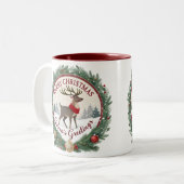 メリークリスマス – 雄大な冬のトナカイ 🦌 ツートーンマグカップ (正面左)