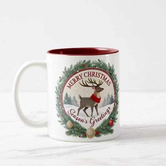 メリークリスマス – 雄大な冬のトナカイ 🦌 ツートーンマグカップ (左)