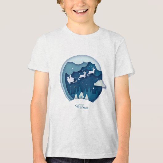 メリークリスマス – 雪が降るサンタTシャツ トライブレンドＴシャツ (正面)