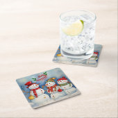 メリークリスマス、雪だるまお祝い スクエアペーパーコースター (インサイチュ)