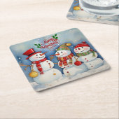 メリークリスマス、雪だるまお祝い スクエアペーパーコースター (アングル)