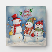メリークリスマス、雪だるまお祝い フォトプラーク (正面)