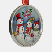 メリークリスマス、雪だるまお祝い メタルオーナメント (右)