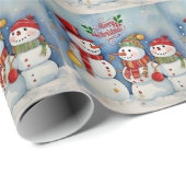 メリークリスマス、雪だるまお祝い ラッピングペーパー (ロールコーナー)