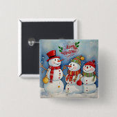 メリークリスマス、雪だるまお祝い 缶バッジ (正面&裏面)