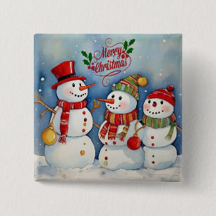 メリークリスマス、雪だるまお祝い 缶バッジ
