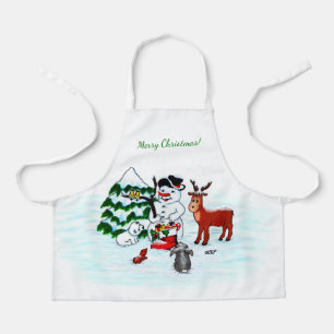 メリークリスマス!雪だるまと友だち エプロン