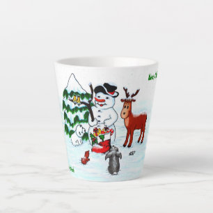 メリークリスマス!雪だるまと友だち カフェラテマグ