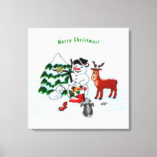 メリークリスマス!雪だるまと友だち キャンバスプリント