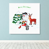 メリークリスマス!雪だるまと友だち キャンバスプリント (インサイチュ (ウッドフロア))