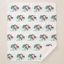 メリークリスマス!雪だるまと友だち シェルパブランケット