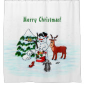 メリークリスマス!雪だるまと友だち シャワーカーテン (正面)