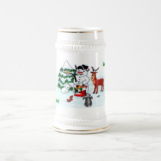 メリークリスマス!雪だるまと友だち ビールジョッキ (中央)