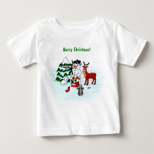 メリークリスマス!雪だるまと友だち ベビーTシャツ (正面)