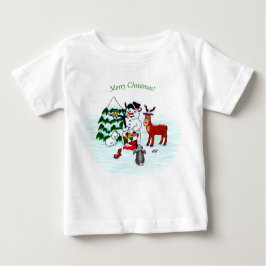 メリークリスマス!雪だるまと友だち ベビーTシャツ