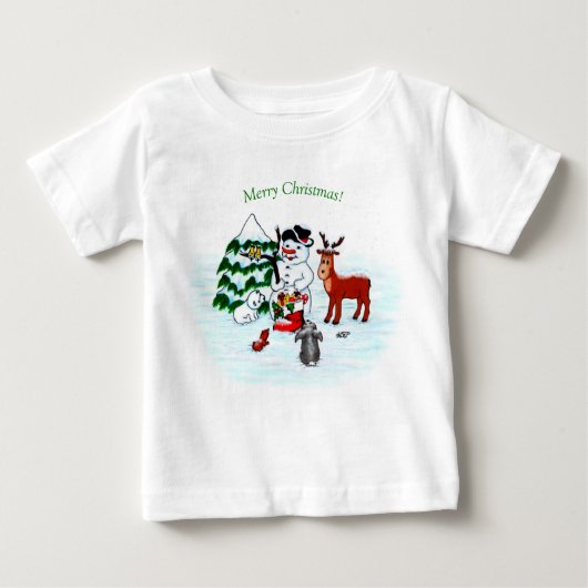 メリークリスマス!雪だるまと友だち ベビーTシャツ (正面)