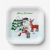 メリークリスマス!雪だるまと友だち ペーパープレート (正面)