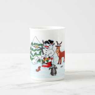 メリークリスマス!雪だるまと友だち ボーンチャイナマグカップ