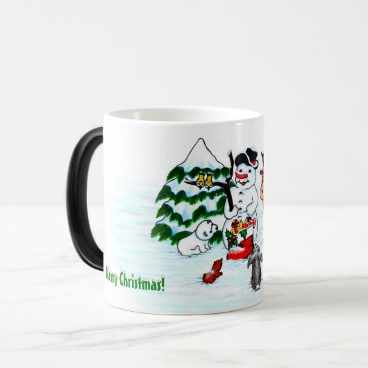 メリークリスマス!雪だるまと友だち モーフィングマグカップ (正面左)