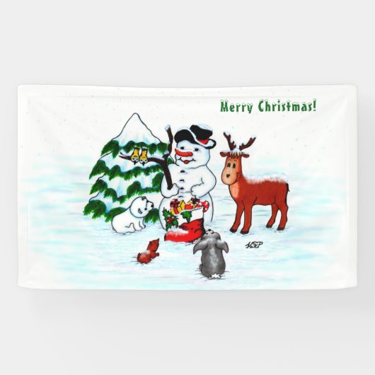 メリークリスマス!雪だるまと友だち 横断幕 (横)