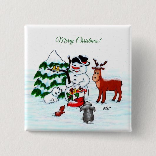 メリークリスマス!雪だるまと友だち 缶バッジ (正面)