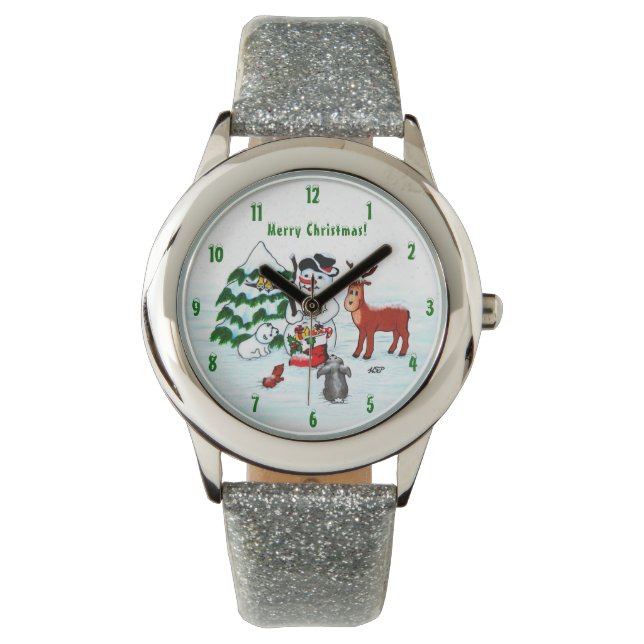 メリークリスマス!雪だるまと友だち 腕時計 (正面)