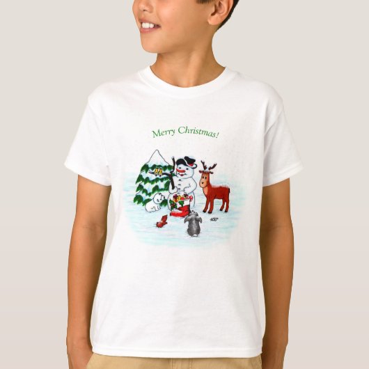 メリークリスマス!雪だるまと友だち Tシャツ (正面)
