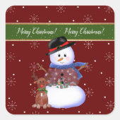 メリークリスマス!雪だるまスノーグローブ | スクエアシール (正面)
